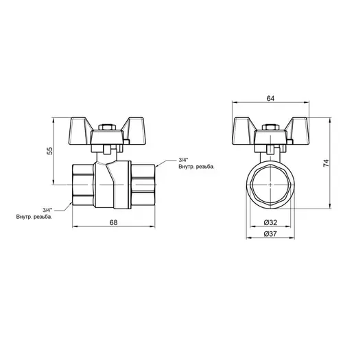 Кран шаровой SD Forte 1" ВР для газа (бабочка) SF602G25 - PRORAB image-1