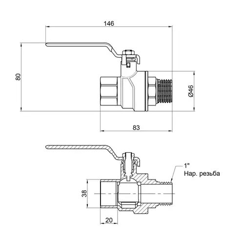 Кран шаровой SD Forte 1" ВН для воды (ручка) SF605W25 - PRORAB image-1