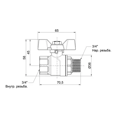 Кран шаровой SD Forte 3/4" ВН для воды (бабочка) SF607W20 - PRORAB image-1