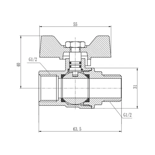 Кран шаровой SD Forte 1/2" ВН для газа (бабочка) SF607G15 - PRORAB image-1