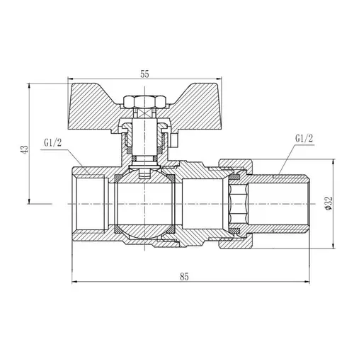 Кран шаровой "Американка" SD Forte 1/2" прямой SF220W15 - PRORAB image-1