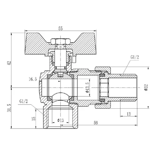 Кран шаровой "Американка" SD Forte 1/2" угловой SF221W15 - PRORAB image-1