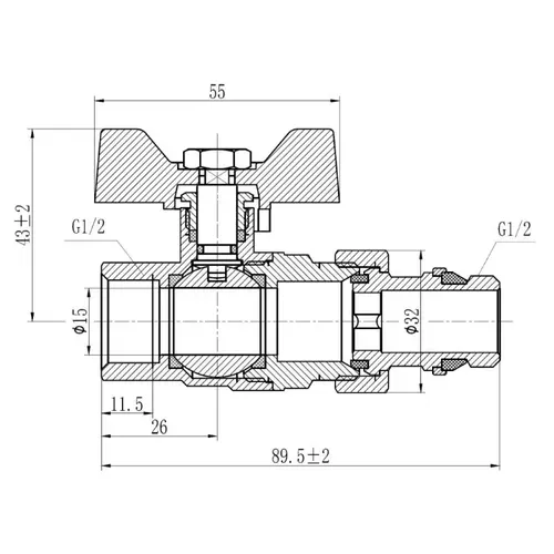 Кран шаровой "Американка" SD Forte 1/2" с антипротечкой прямой SF222W15 - PRORAB image-1