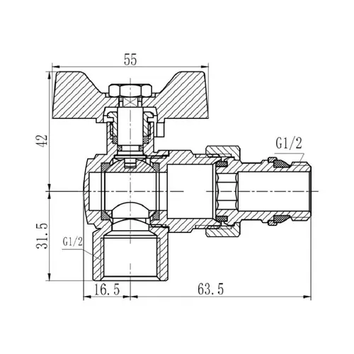 Кран шаровой "Американка" SD Forte 1/2" с антипротечкой угловой SF223W15 - PRORAB image-1