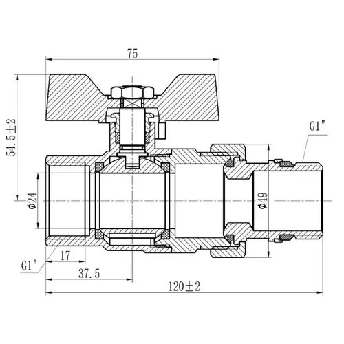 Кран шаровой "Американка" SD Forte 1" с антипротечкой прямой SF222W25 - PRORAB image-1