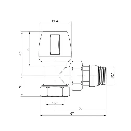 Кран радиаторный Icma 1/2" с антипротечкой угловой №803+940 - PRORAB image-1