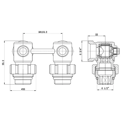 Кран шаровой SD Forte 3/4"х1/2" для радиатора нижний угловой SF250W15 - PRORAB image-1