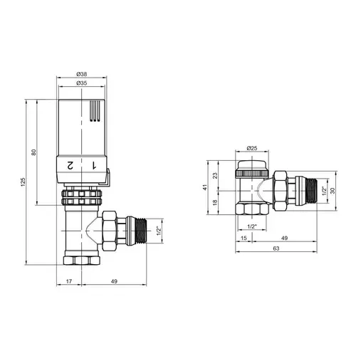 Комплект термостатический SD Plus 1/2" для радиатора угловой SD352W15 - PRORAB image-1