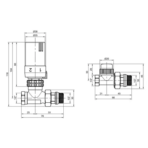 Комплект термостатический SD Plus 1/2" для радиатора прямой SD353W15 - PRORAB image-1