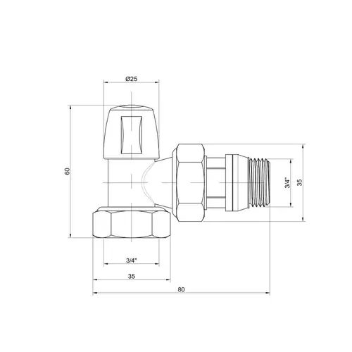 Кран радиаторный Icma 3/4" с антипротечкой угловой без ручки №805+940 - PRORAB image-1