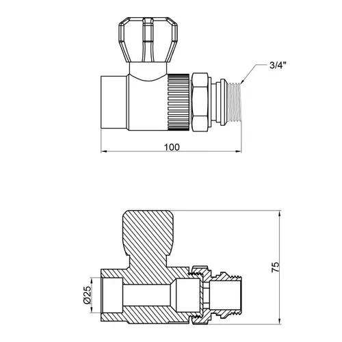 Кран шаровой радиаторный PPR Thermo Alliance 25х3/4" прямой - PRORAB image-1