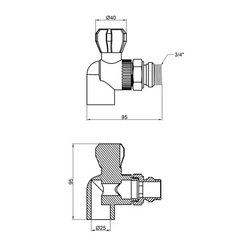 Кран шаровой радиаторный PPR Thermo Alliance 25х3/4" угловой - PRORAB image-1