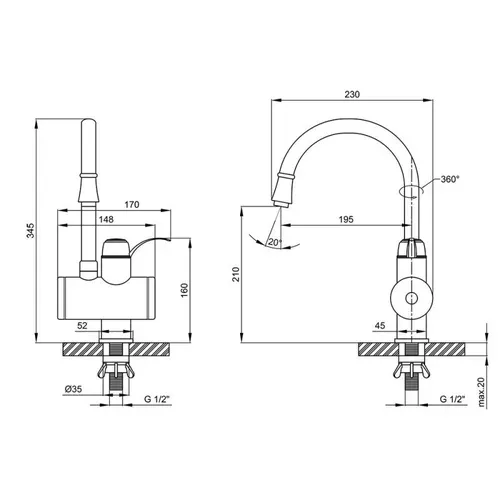 Кран для кухни проточный Lidz (WCR) 95 00 058 - PRORAB image-1