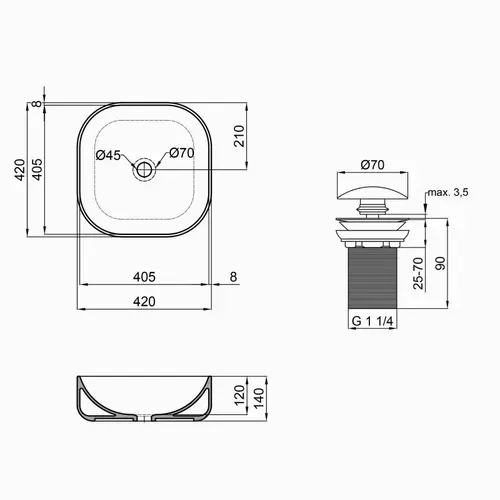 Раковина-чаша Qtap Kolibri 430х430х150 White с донным клапаном QT1011K396W - PRORAB image-1