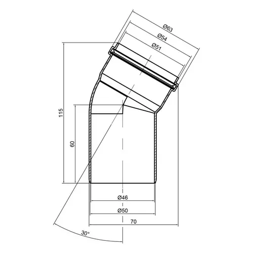 Колено PPR канализационное TA Sewage 50, 30° - PRORAB image-1