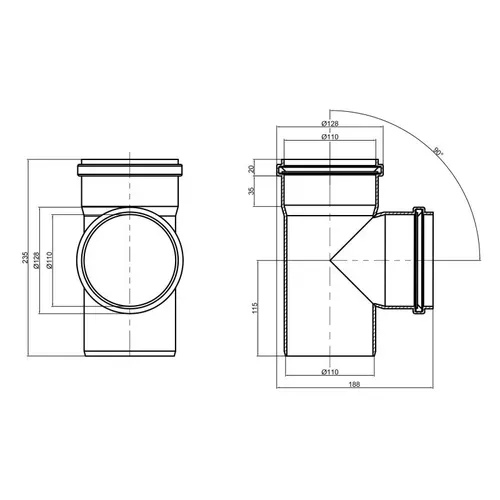 Тройник PPR канализационный TA Sewage 110, 90° - PRORAB image-1