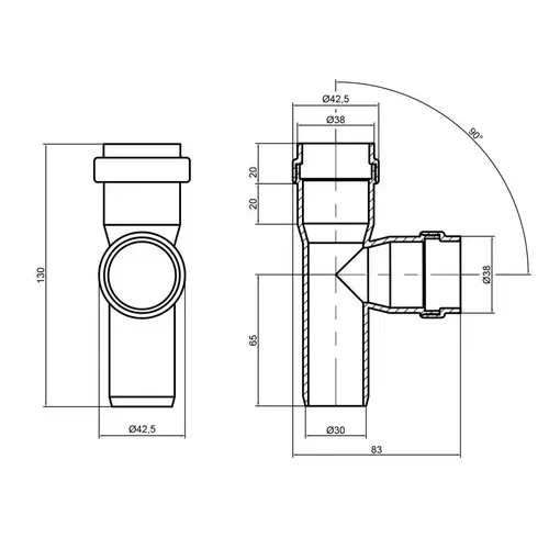 Тройник канализационный TA Sewage 32, 90° - PRORAB image-1