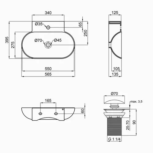 Раковина Qtap Cardinal 565х400х130 White с донным клапаном QT0411K177W - PRORAB image-1