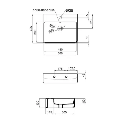 Раковина Qtap Nando 500х420х130 White с донным клапаном QT1211K404AW - PRORAB image-1