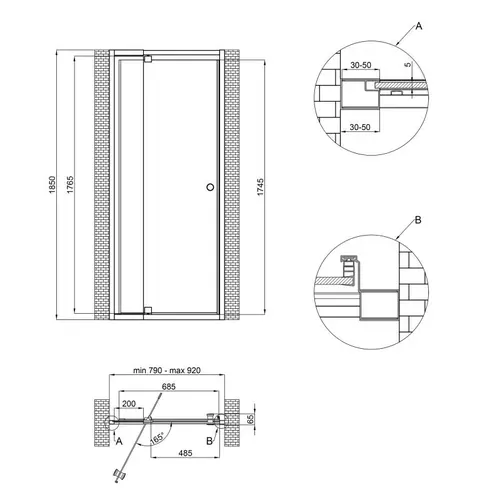 Душевая дверь в нишу Qtap Pisces WHI208-9.CP5 79-92х185 см, стекло Pattern 5 мм - PRORAB image-1