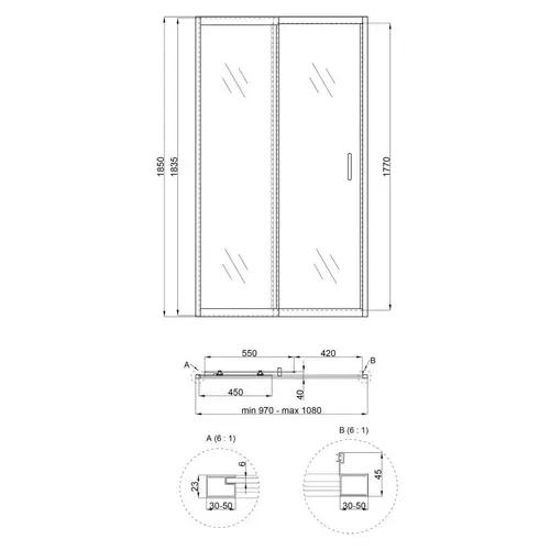 Душевая дверь в нишу Qtap Taurus CRM201-11.C6 97-108x185 см, стекло Clear 6 мм, покрытие CalcLess - PRORAB image-1