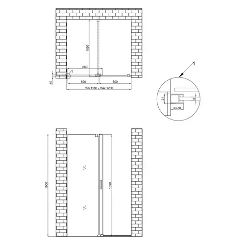 Душевая перегородка Qtap Walk-In Glide CRM2012.C8 120х190 см, стекло Clear 8 мм, покрытие CalcLess - PRORAB image-1