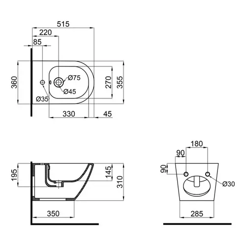 Биде подвесное Qtap Jay 520х360х320 White QT07555376W - PRORAB image-1