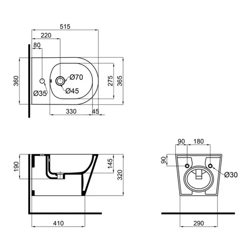 Биде подвесное Qtap Swan 520х360х320 White QT16555378W - PRORAB image-1