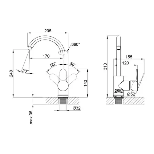 Смеситель для кухни Brinex 40W 007 - PRORAB image-1