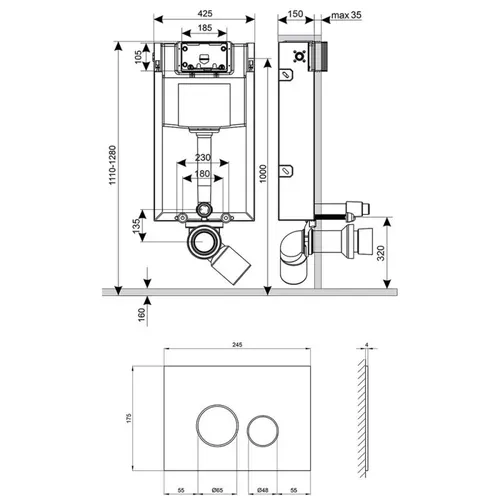 Набор инсталляция 4 в 1 Qtap Nest ST с круглой панелью смыва QT0133M425V1164GW - PRORAB image-1