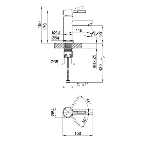 Смеситель для раковины Lidz (NKS) 12 32 001F - PRORAB image-1