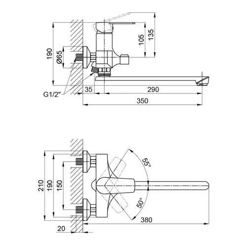 Смеситель для ванны Brinex 35W 005 - PRORAB image-1