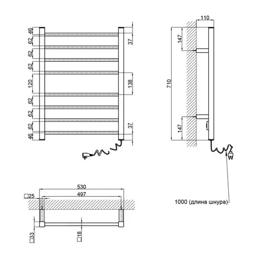 Полотенцесушитель электрический Qtap Evia (WHI) 11113S - PRORAB image-1