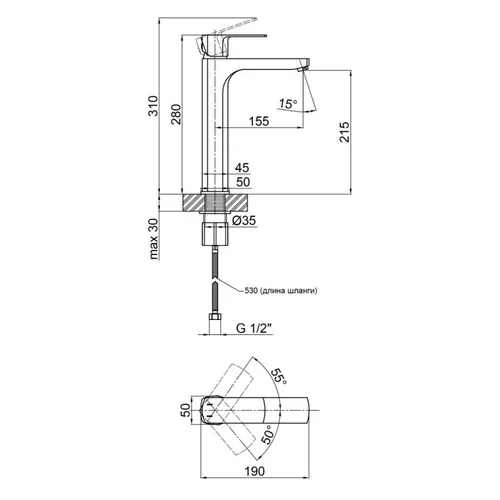 Смеситель для раковины Qtap Lipno 1023H101CB - PRORAB image-1