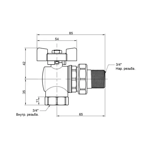 Кран шаровой Icma FAR. ROSSA 3/4" угловой №361 - PRORAB image-1