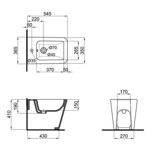 Биде напольное Qtap Crow 545х360х410 White QT05443370W - PRORAB image-1