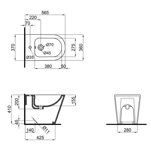 Биде напольное Qtap Stork 560х360х410 White QT15443378W - PRORAB image-1