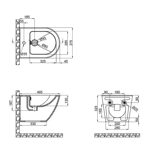 Биде подвесное Qtap Robin 495х370х325 White QT1355046FW - PRORAB image-1