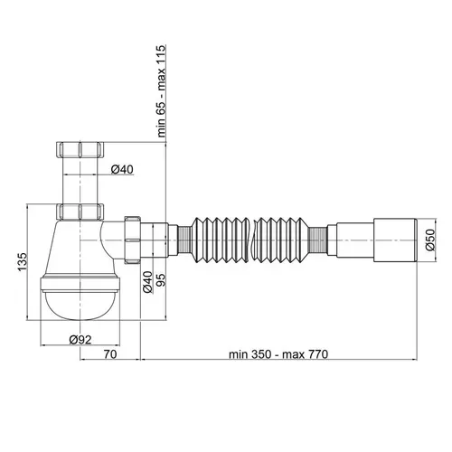 Сифон для раковины Lidz (WHI) 60 08 E003 00 (выход 50 мм) без выпуска - PRORAB image-1