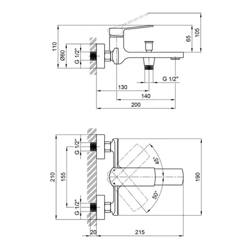 Смеситель для ванны Qtap Slavonice 3042103DC - PRORAB image-1