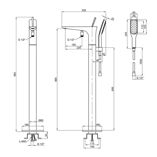 Смеситель для ванны Qtap Podlaha 19103VDC - PRORAB image-1