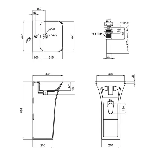 Раковина напольная моноблок Qtap Crow 450x435x835 White с донным клапаном QT0511G315W - PRORAB image-1