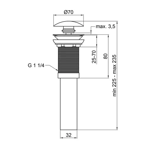 Донный клапан для раковины Qtap PU02 70х70х227.5 White - PRORAB image-1