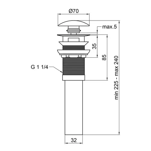 Донный клапан для раковины Qtap PU02O 70х70х227.5 White с переливом - PRORAB image-1