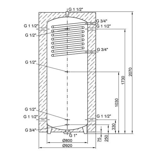 Теплоаккумулятор Thermo Alliance TAI-10 750 с теплообменником 1,4 кв. м с изоляцией 60 мм - PRORAB image-1