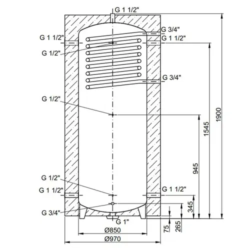 Теплоаккумулятор Thermo Alliance TAI-10 1000 с теплообменником 1,4 кв. м с изоляцией 60 мм - PRORAB image-1