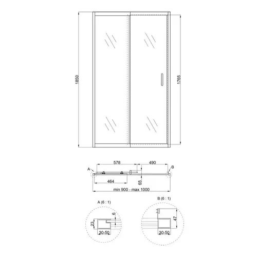 Душевая дверь в нишу Qtap Taurus CRM209-1.C6 90-100x185 см, стекло Clear 6 мм, покрытие CalcLess - PRORAB image-3