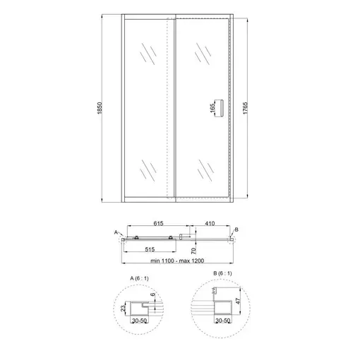 Душевая дверь в нишу Qtap Taurus CRM2011-12.C6 110-120x185 см, стекло Clear 6 мм, покрытие CalcLess - PRORAB image-3