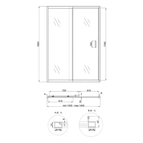 Душевая дверь в нишу Qtap Taurus CRM2013-14.C6 130-140x185 см, стекло Clear 6 мм, покрытие CalcLess - PRORAB image-3