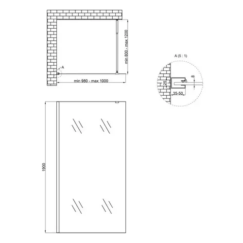 Душевая перегородка Qtap Walk-In Standard CRM201.C8 100х190 см, стекло Clear 8 мм, покрытие CalcLess - PRORAB image-1